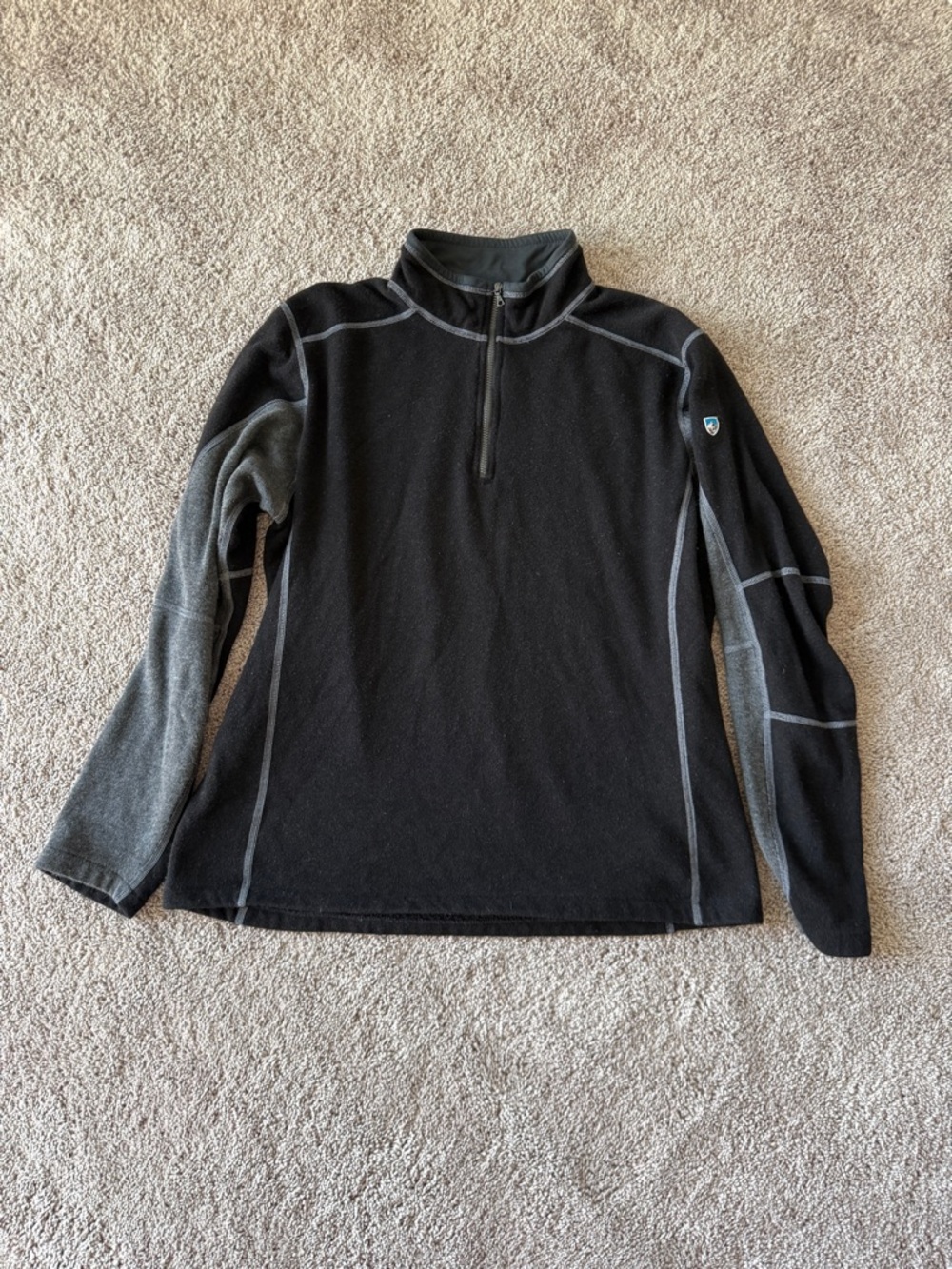 Kuhl Men's Black and Gray 1/4 Zip-Up Fleece Pullover large kashmira